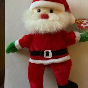 Ty Beanie Baby Santa, about 5 inches, red, white, black, green